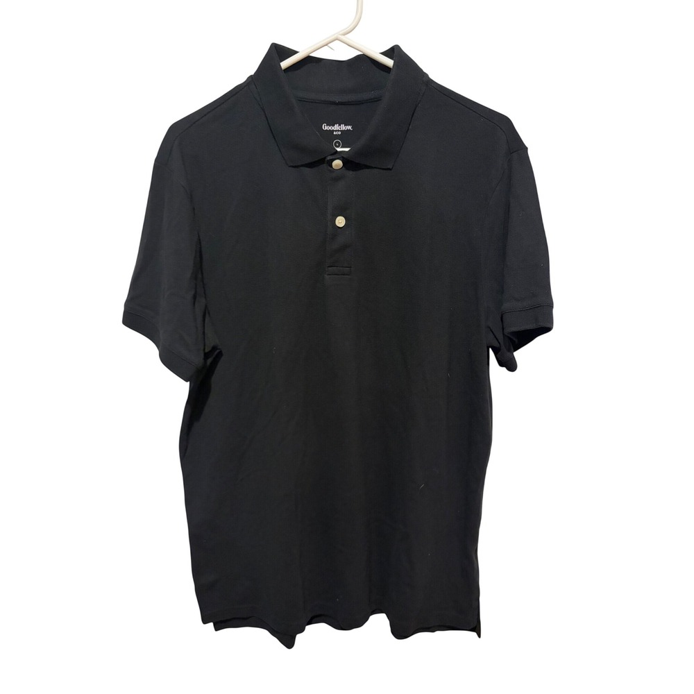 Goodfellow & Co Mens Black Short Sleeve Pique Polo Shirt Large Classic Fit